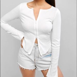 Zip Up Hem Ribbed Top